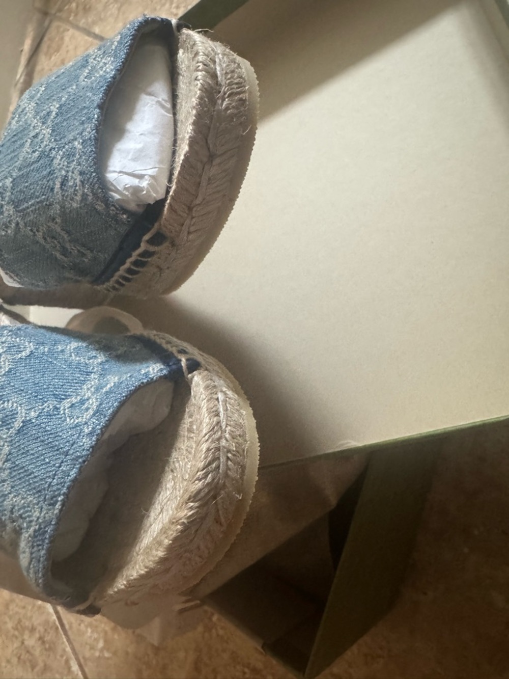 🆕 Gucci Pilar 51mm Denim Blue Espadrille Wedge Sandal with Ankle Tie - Picture 9 of 9